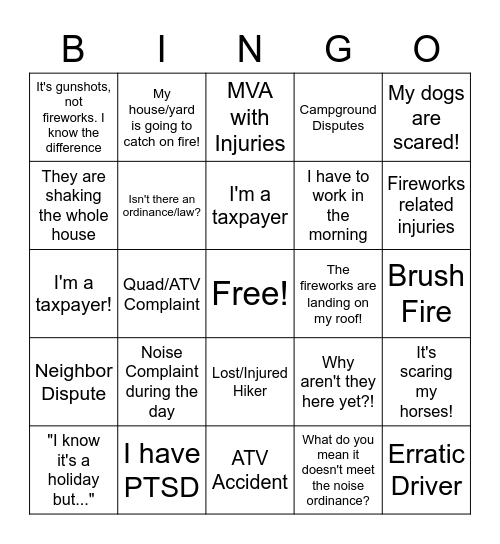 911 Center 4th of July BINGO Card