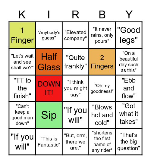 Carlton Kirby Drinking Game/Bingo Card