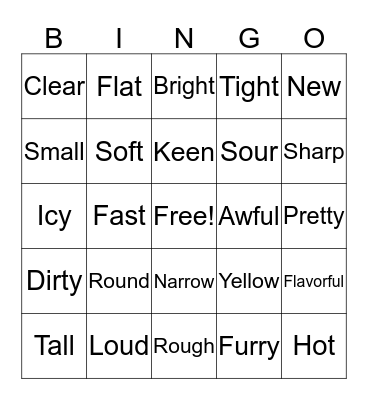 Adjective Bingo Card