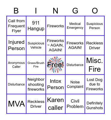 4th of July Bingo - 911 Edition Bingo Card