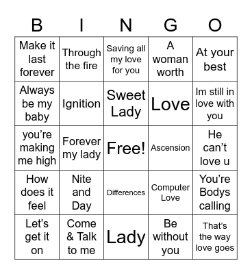 Slow Jams Mix Bingo Card