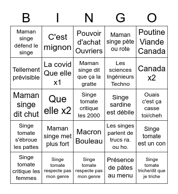 Stupide stupide stupide singe Bingo Card