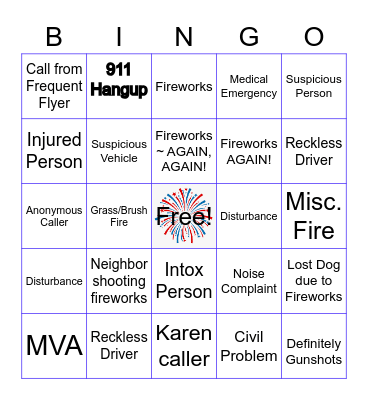 4th of July Bingo - 911 Edition Bingo Card