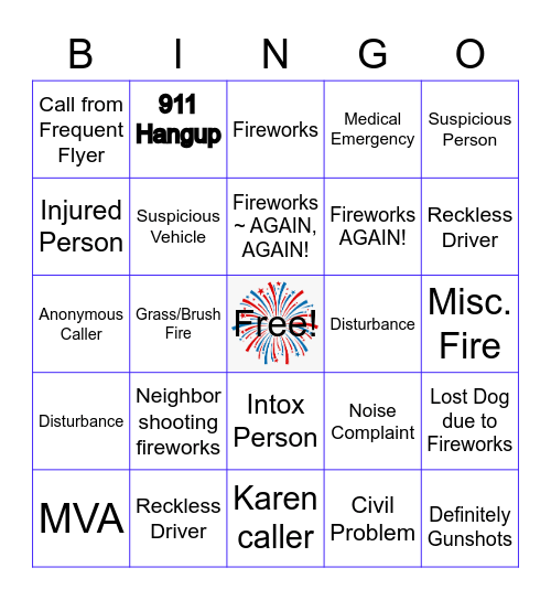 4th of July Bingo - 911 Edition Bingo Card