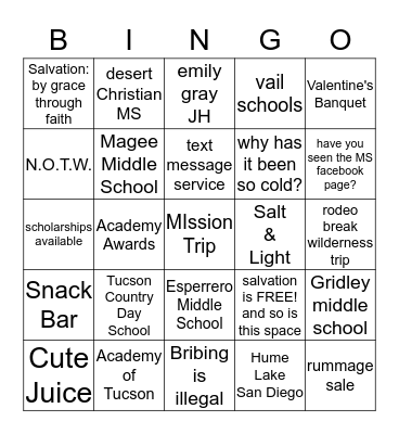 CCCMS Core Groups Bingo Card