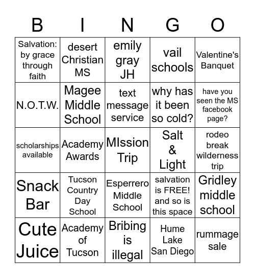 CCCMS Core Groups Bingo Card
