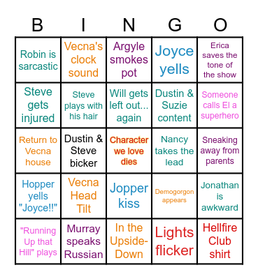 Stranger Things Vol. 2 Bingo Card