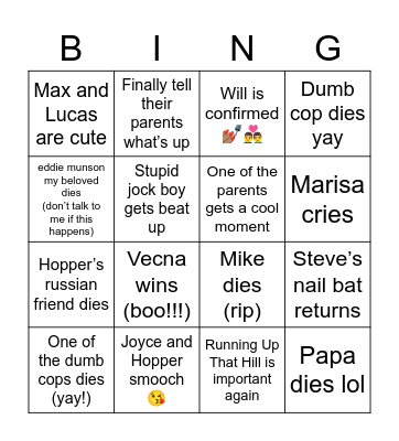 Stranger Things Vol 2 Bingo Card