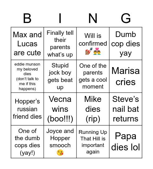 Stranger Things Vol 2 Bingo Card