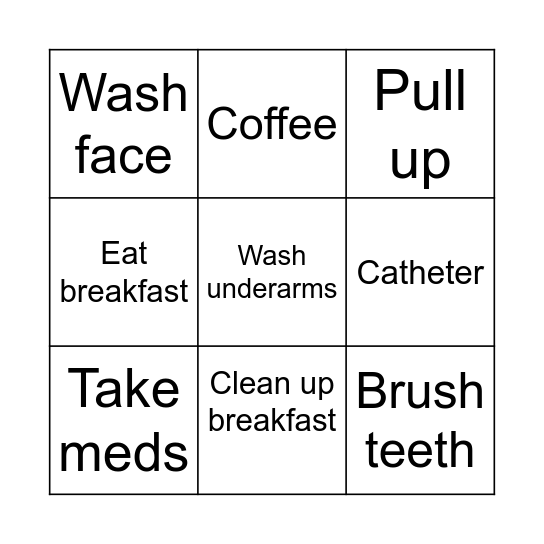 Morning routine Bingo Card