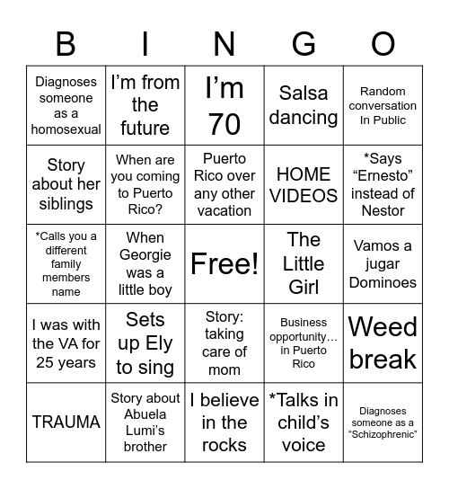 Tia Bingo Card