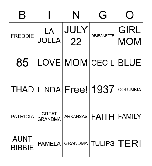 Vera’s Birthday Bingo! Bingo Card