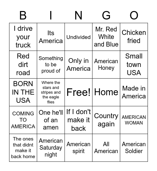 American Made Bingo Card