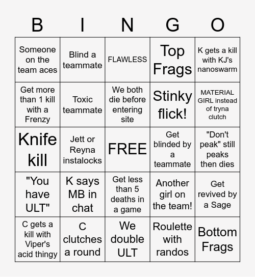 Valorant Bingo Card