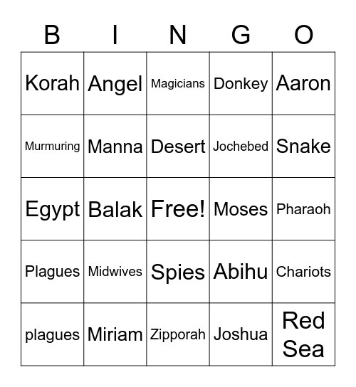 Exodus Bingo Card