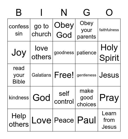 Fruit of the Spirit Bingo Card