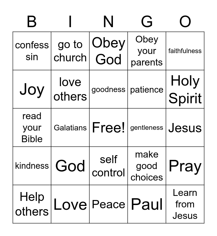 Fruit Of The Spirit Bingo Card