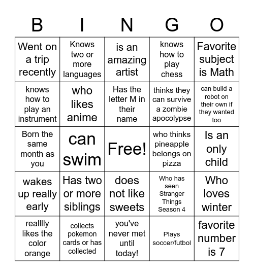 Find someone who: Bingo Card