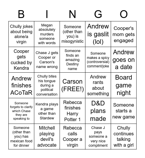 Untitled Bingo Card