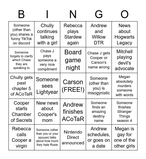 Untitled Bingo Card