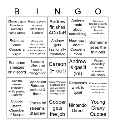 Untitled Bingo Card