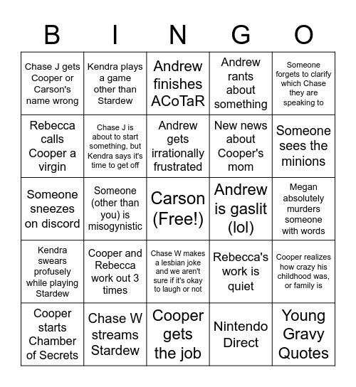 Untitled Bingo Card