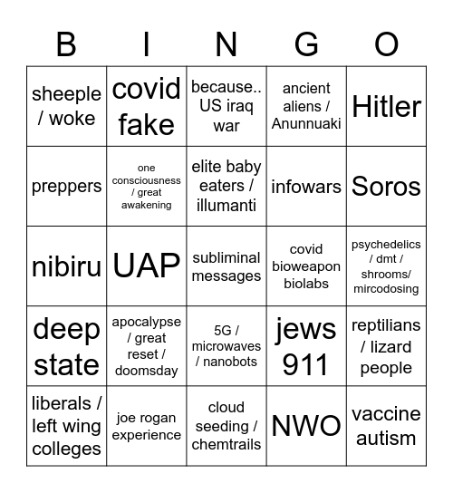 Conspiracy Bingo Card