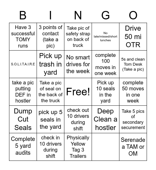 TOM TEAM Bingo Card