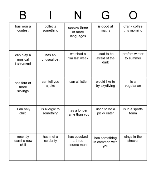 Find someone who... Bingo Card