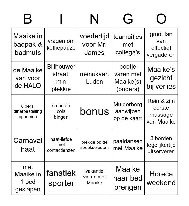 Maaike S Vrijgezellen Bingo Card