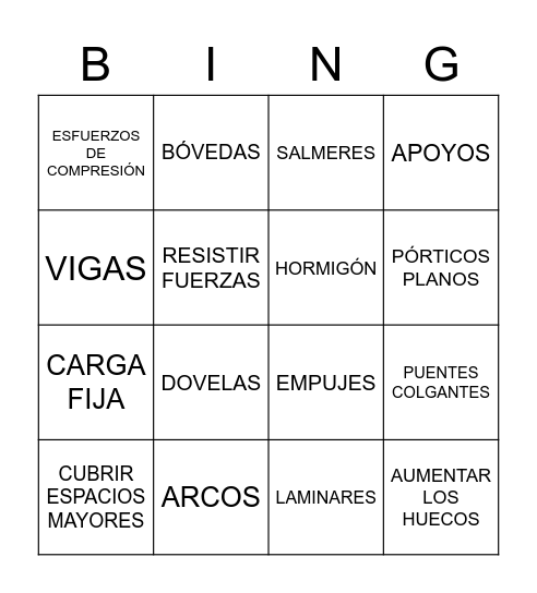 TIPOS DE ESTRUCTURAS Bingo Card