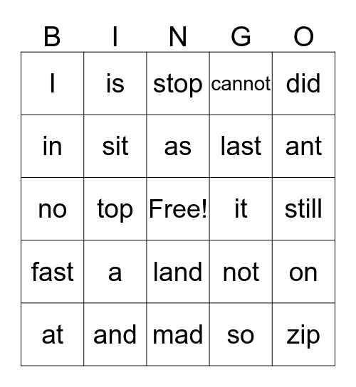 A Top and an Ant BINGO Card