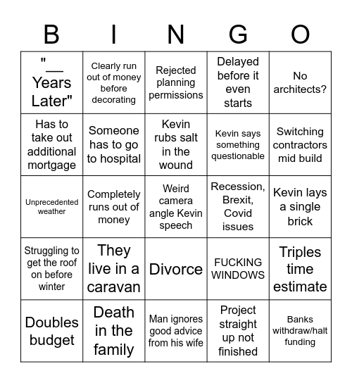 Grand Designs Bingo Card