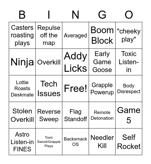 Champ Sunday Bingo Card