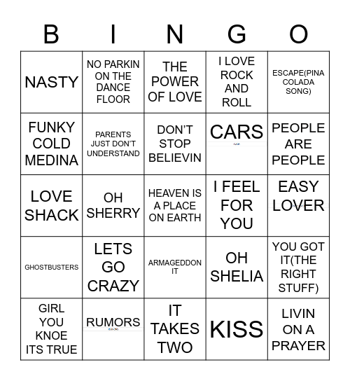 80S Bingo Card