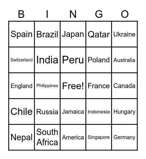 Country Bingo Card