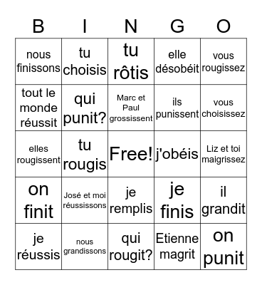 "IR" verbs- Present Bingo Card