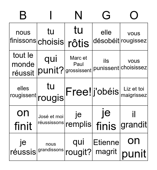 "IR" verbs- Present Bingo Card