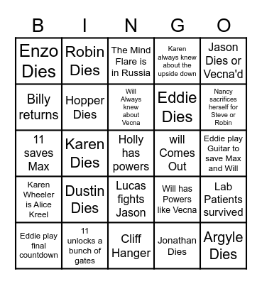 Stranger Things theories Bingo Card