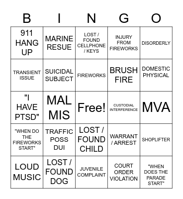 ICOM 4TH OF JULY BINGO Card