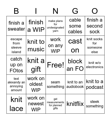 July WIPs Bingo Card