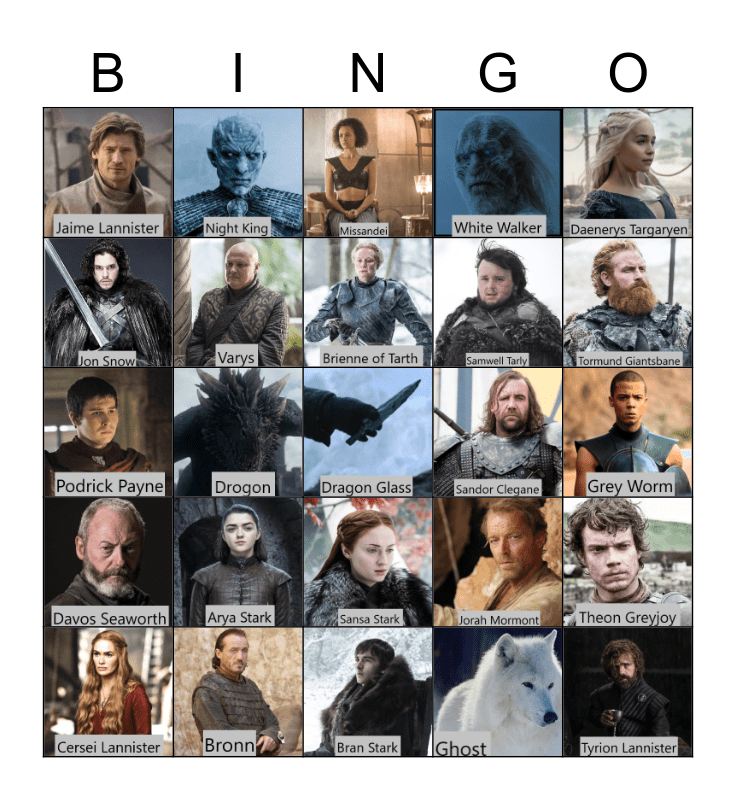 Game of Thrones !!! Bingo Card