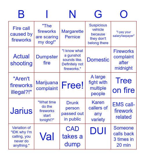 FOURTH OF JULY BINGO Card