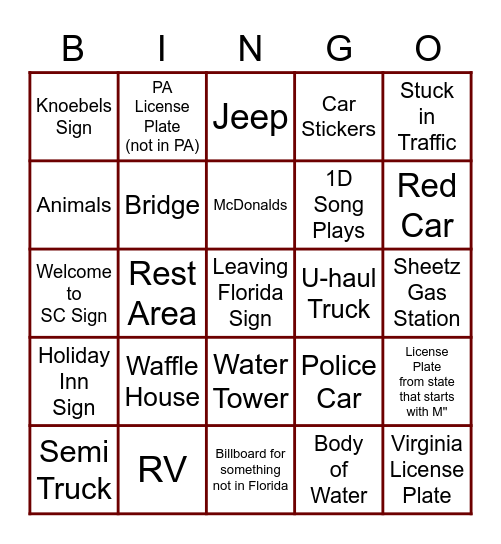 Knoebels Bingo Card