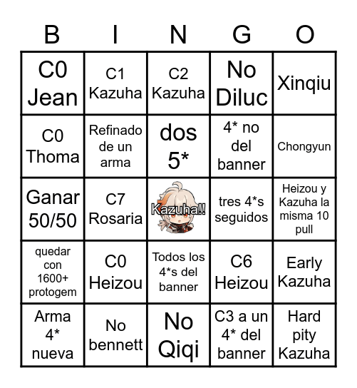 Kazuha Bingo Card