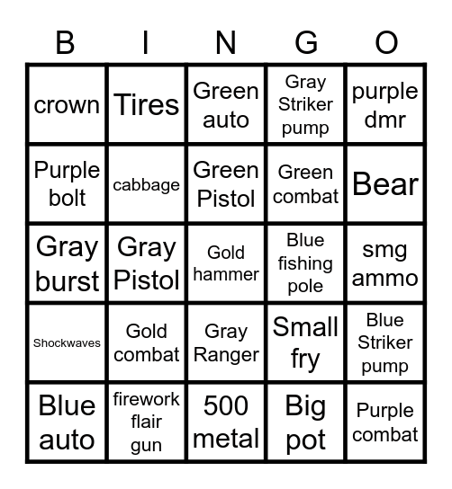 FORTNITE CHAPTER 3 SEASON 3 WEAPONS BINGO Card