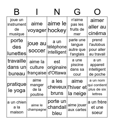Le BINGO des amitiés! Bingo Card