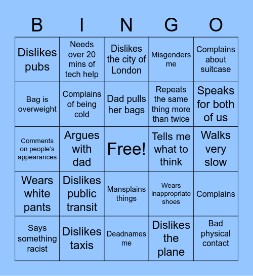 Vacation BINGO Card