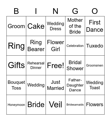 Bridal Bingo Card