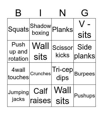 Fitness Bingo Card